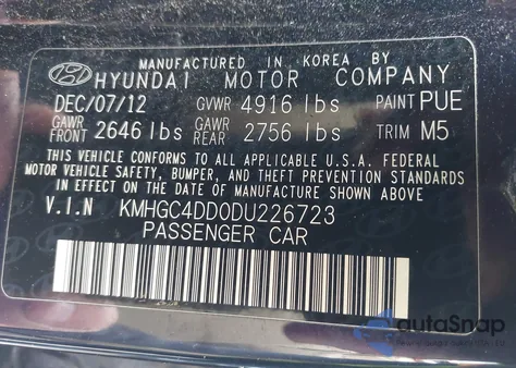 2013 Hyundai Genesis 3.8L from USA, damaged, VIN KMHGC4DD0DU226723